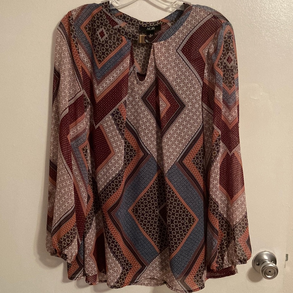 AGB Women’s Blouse (tank top with sheer long sleeve overlay) (Large)